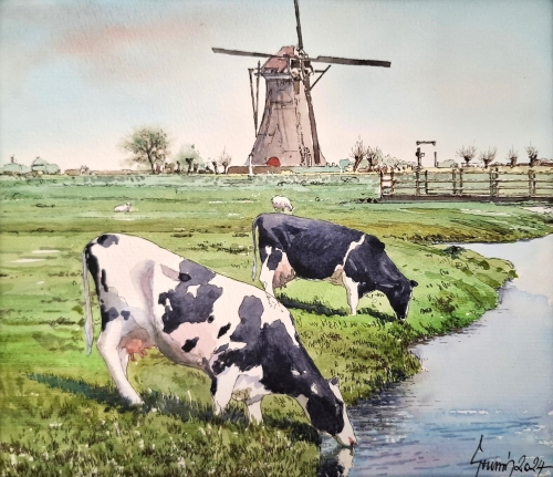 Koeien met windmolen